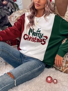 SHEIN LUNE Sudadera con estampado de Navidad de color combinado - Multicolor - Ver 4
