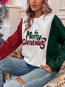 SHEIN LUNE Sudadera con estampado de Navidad de color combinado - Multicolor - Ver 6