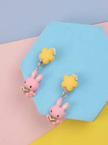 Chicas Pendientes de clip flor & con diseño de conejo - Multicolor - Ver 1