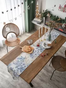 1pc Printed Festival Table Runner With Color Block Design