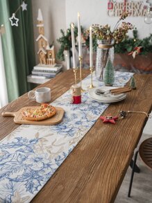 1pc Printed Festival Table Runner With Color Block Design