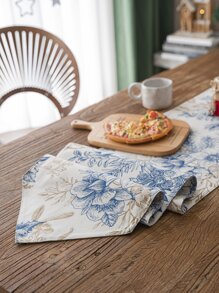1pc Printed Festival Table Runner With Color Block Design
