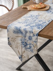 1pc Printed Festival Table Runner With Color Block Design