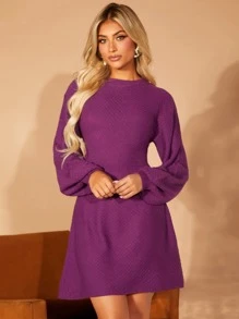 SHEIN Privé Lantern Sleeve Jumper Dress - Purple - View 1