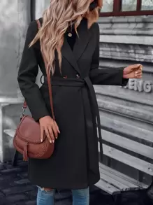 SHEIN Clasi Abrigo con botones de cuello con solapa con cinturón