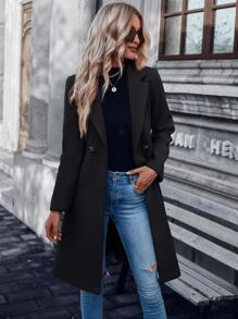 SHEIN Clasi Abrigo con botones de cuello con solapa con cinturón