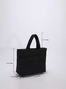 Quilted Detail Top Handle Bag - Black - View 3