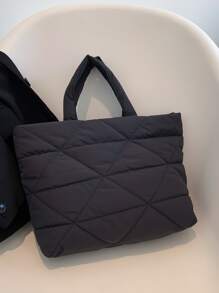 Quilted Detail Top Handle Bag - Black - View 5