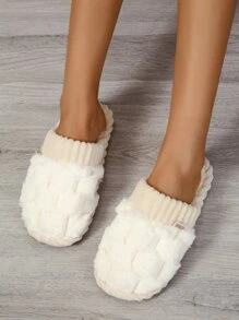 Letter Patch Decor Fuzzy Bedroom Slippers - Beige - View 1