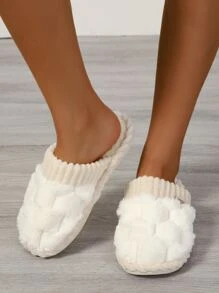 Letter Patch Decor Fuzzy Bedroom Slippers - Beige - View 2