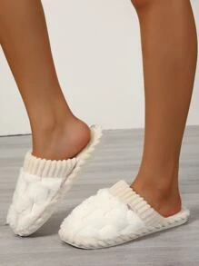 Letter Patch Decor Fuzzy Bedroom Slippers - Beige - View 4