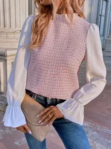 Chiquease Frill Neck Flounce Sleeve 2 In 1 Blouse - Multicolor - View 1