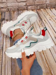 Color Block Lace-up Front Chunky Sneakers - Multicolor - View 1
