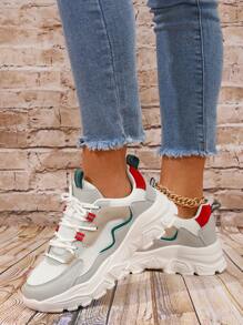 Color Block Lace-up Front Chunky Sneakers - Multicolor - View 4