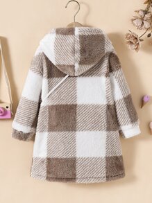 小女童大格紋毛絨帽衫洋裝和包