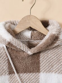 小女童大格紋毛絨帽衫洋裝和包