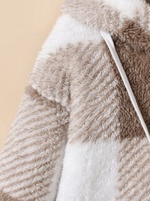 小女童大格紋毛絨帽衫洋裝和包