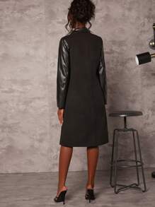 SHEIN BAE Double Breasted Flap Detail Coat - Black - View 2