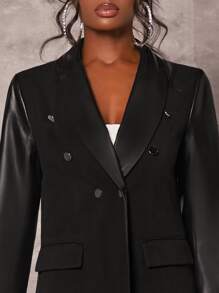 SHEIN BAE Double Breasted Flap Detail Coat - Black - View 4