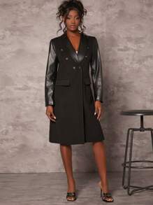 SHEIN BAE Double Breasted Flap Detail Coat - Black - View 5