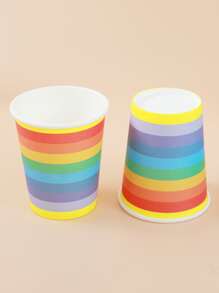8入組/套彩虹條紋圖案一次性紙杯適用於派對 - 彩色 - 查看 1