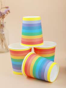 8入組/套彩虹條紋圖案一次性紙杯適用於派對 - 彩色 - 查看 3
