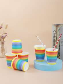 8入組/套彩虹條紋圖案一次性紙杯適用於派對 - 彩色 - 查看 4