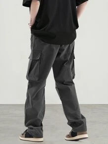 Manfinity EMRG Men Flap Pocket Side Drawstring Waist Cargo Trousers - Dark Grey - View 2