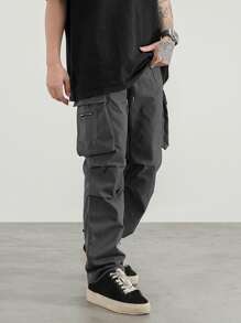 Manfinity EMRG Men Flap Pocket Side Drawstring Waist Cargo Trousers - Dark Grey - View 4