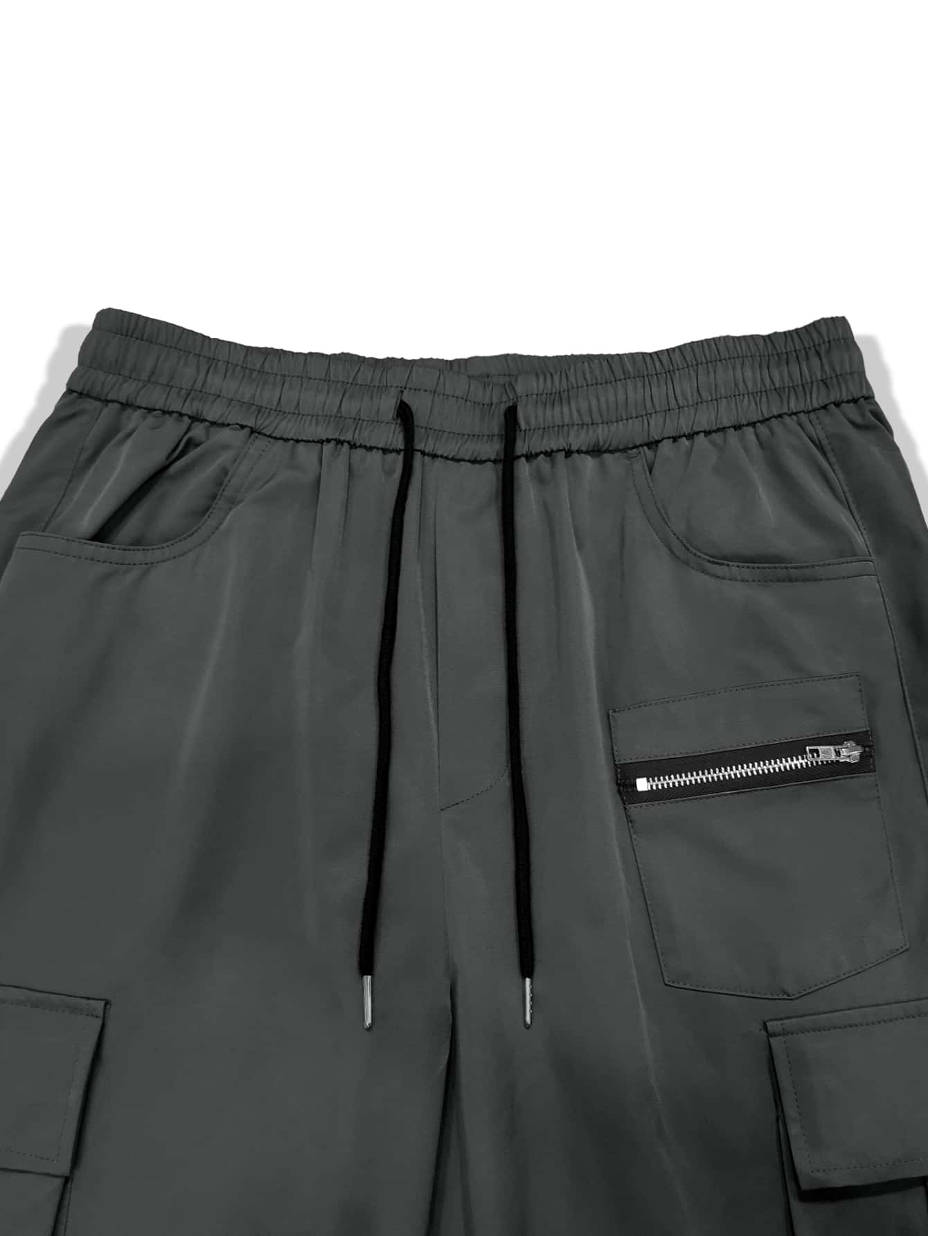 Manfinity EMRG 男士側翻蓋口袋腰部抽繩工裝褲 - 深灰色 - 查看 5
