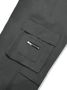 Manfinity EMRG Men Flap Pocket Side Drawstring Waist Cargo Trousers - Dark Grey - View 7