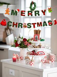 2pcs Christmas Gingerbread Man & Slogan Graphic Pull Flag - Multicolor - View 2