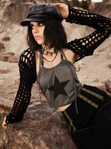 ROMWE Grunge Punk Hollow Out Super Crop Cardigan - Black - View 1