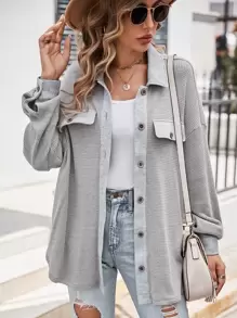 SHEIN LUNE Drop Shoulder Button Front Coat - Light Grey - View 1