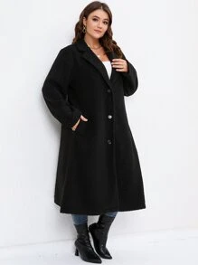 SHEIN LUNE Plus Lapel Neck Single Breasted Teddy Coat - Black - View 4