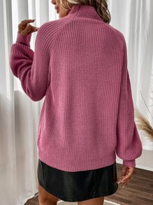 SHEIN Frenchy Turtleneck Raglan Sleeve Jumper - Pink - View 2