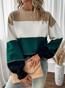 SHEIN LUNE Jersey de color combinado de manga obispo - Multicolor - Ver 2