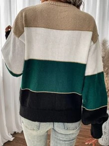 SHEIN LUNE Jersey de color combinado de manga obispo - Multicolor - Ver 3