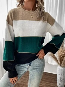 SHEIN LUNE Jersey de color combinado de manga obispo - Multicolor - Ver 4