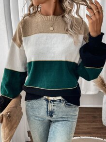 SHEIN LUNE Jersey de color combinado de manga obispo - Multicolor - Ver 6