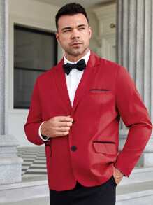 Manfinity Men Plus 1pc Flap Detail Lapel Collar Blazer - Burgundy - View 1