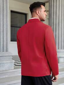 Manfinity Men Plus 1pc Flap Detail Lapel Collar Blazer - Burgundy - View 2