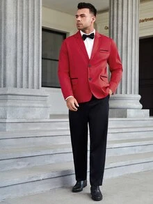 Manfinity Men Plus 1pc Flap Detail Lapel Collar Blazer - Burgundy - View 6