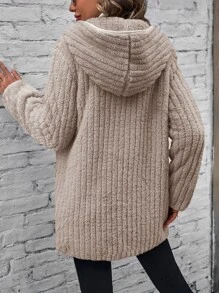 SHEIN LUNE 斜口袋連帽法蘭絨外套 - 杏色 - 查看 2