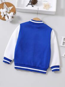 SHEIN Explorewe Young Boy's Color Block Fleece Button Jacket With Letter Design - Blue and White - View 2