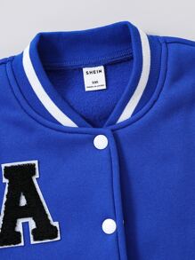 SHEIN Explorewe Young Boy's Color Block Fleece Button Jacket With Letter Design - Blue and White - View 3