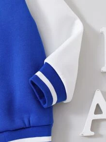 SHEIN Explorewe Young Boy's Color Block Fleece Button Jacket With Letter Design - Blue and White - View 5