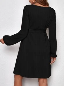 SHEIN 孕婦燈籠袖繫腰帶洋裝