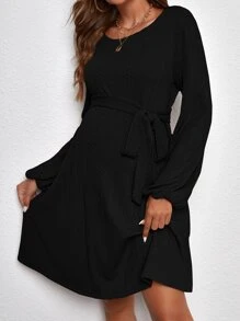 SHEIN 孕婦燈籠袖繫腰帶洋裝