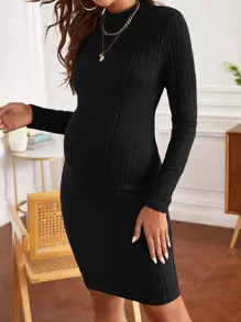 SHEIN Maternity Cable Knit Bodycon Dress - Black - View 1